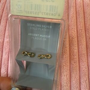 Vintage‎ Beeline Infinity Stud Earrings Womens NEW Sterling Silver Gold Plated